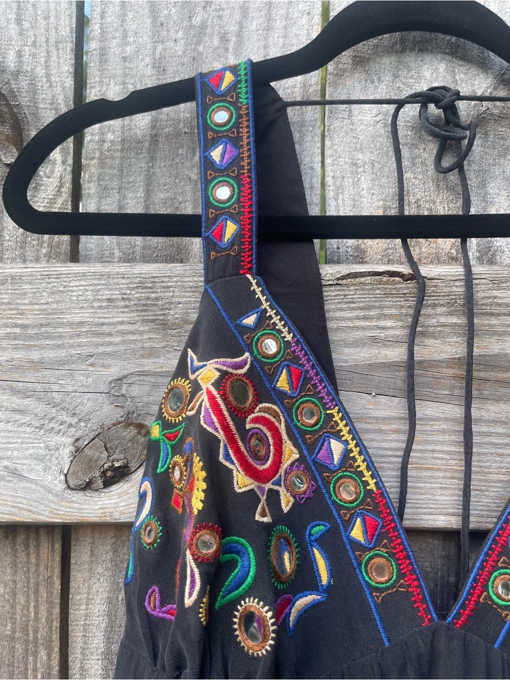 Tibi Black Silk Dress with Embroidered Multicolor Accents Sz 10 - Picture 6 of 16
